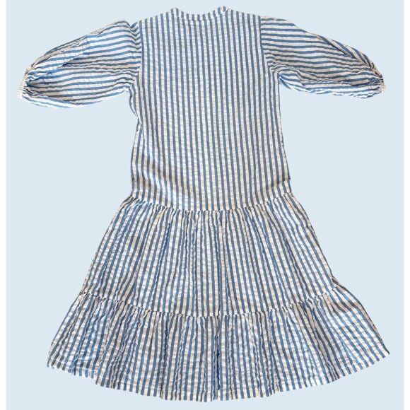 ROLLER RABBIT Blue & White Striped Drop Waist Bubble Sleeve Dress Sz XS - Picture 6 of 8